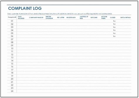 Customer Complaint form Template Beautiful Plaint Log Template for Ms Excel | Doctors note ...