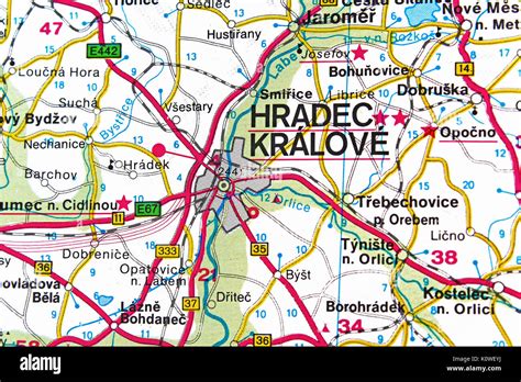 Hradec Kralove map city map road map Stock Photo - Alamy