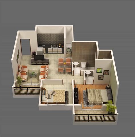 Perfect Modern Low Cost 2 Bedroom House Floor Plan Design 3D Popular ...