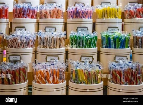 Colorful display of old fashioned candy sticks at the Cracker Barrel Old Country Store in Pell ...