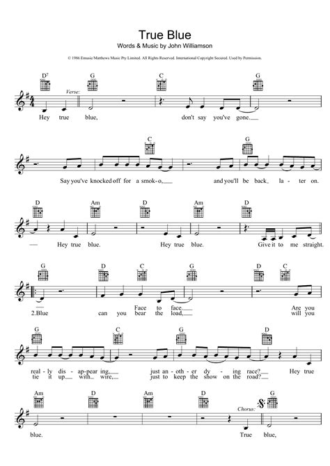 John Williamson "True Blue" Sheet Music Notes | Download Printable PDF ...