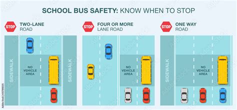 School bus stop rules infographic. Road safety. Flat vector illustration. Stock Vector | Adobe Stock