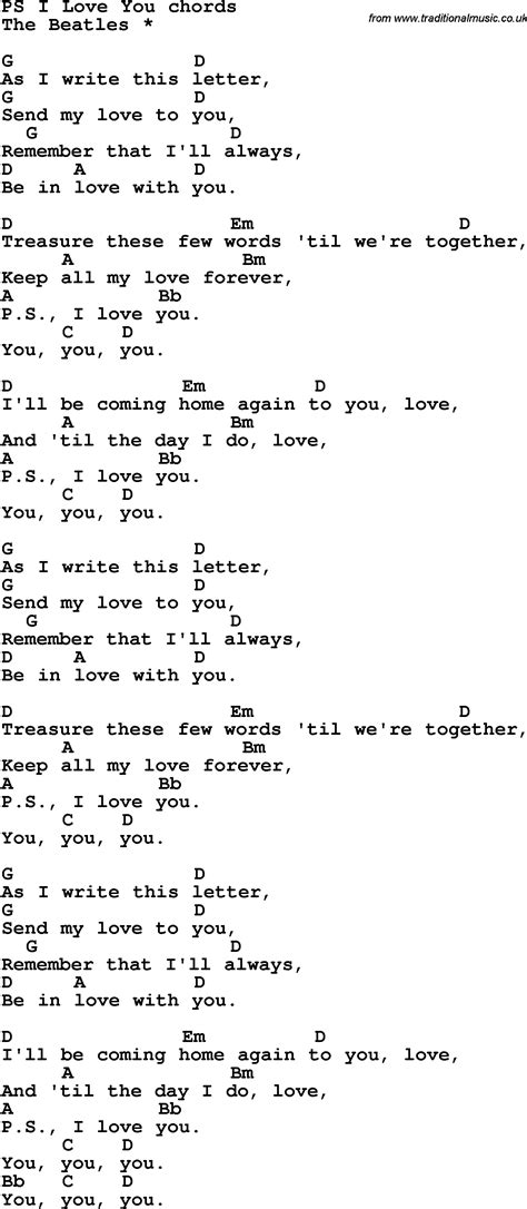 Song lyrics with guitar chords for Ps I Love You - The Beatles