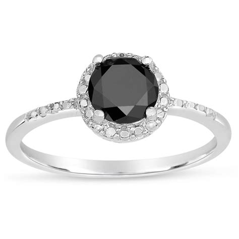 Finesque Sterling Silver 1/4 to 1ct TDW Black Diamond Halo Ring ...