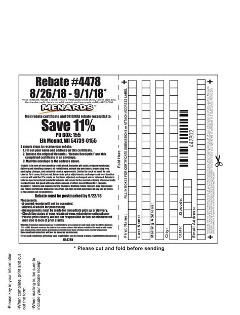 Menards 11% Rebate #4478 – Purchases 8/26/18 – 9/1/18