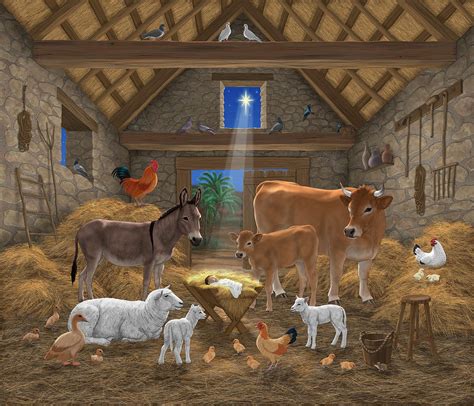 Baby Jesus Divine Manger Holy Night Christmas Nativity Scene Barnyard ...