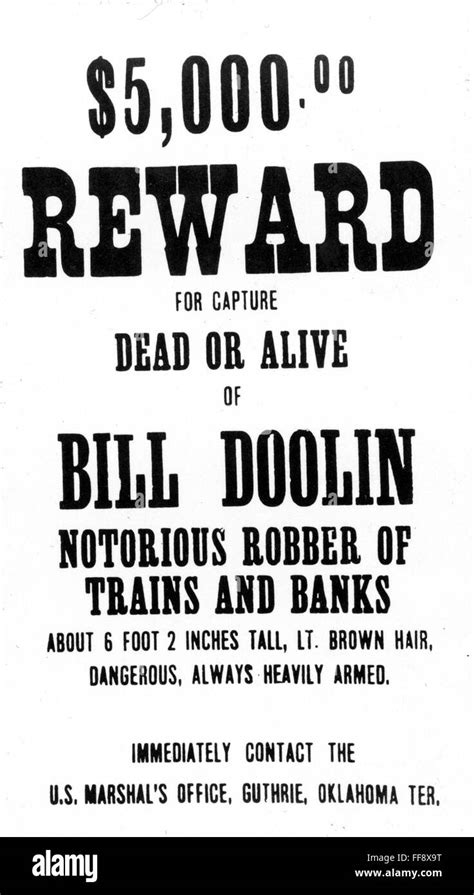 REWARD POSTER. /nA wanted poster issued after the Doolin Gang held up a ...