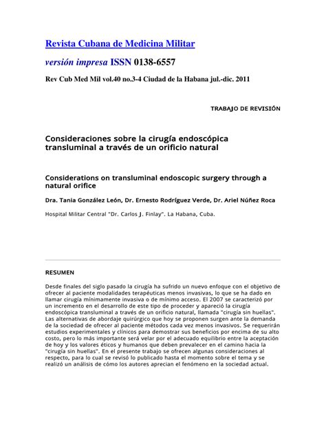 (PDF) Considerations on transluminal endoscopic surgery through a natural orifice