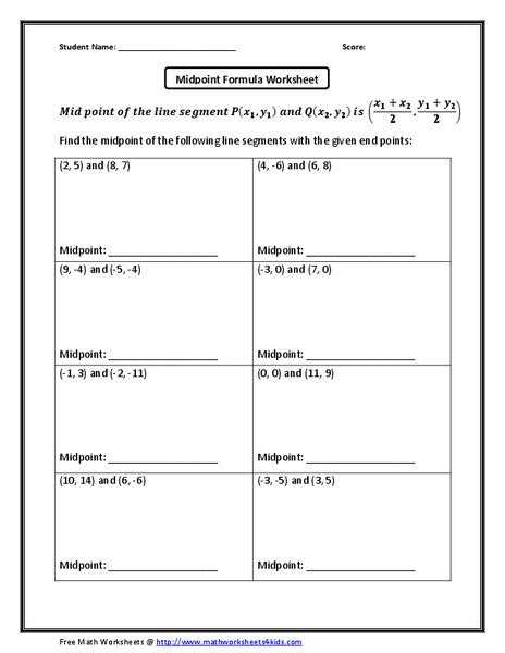 Midpoint Formula Worksheet Worksheet for 10th Grade | Lesson Planet