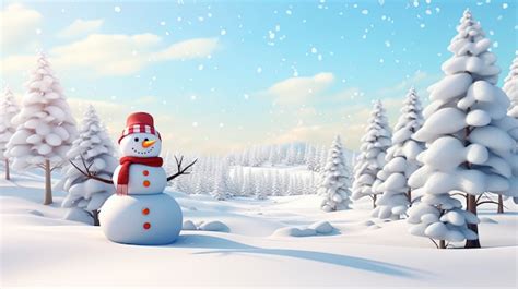 Premium AI Image | Craft a scene featuring a snowman surrounded by a snowy landscape on a white ...