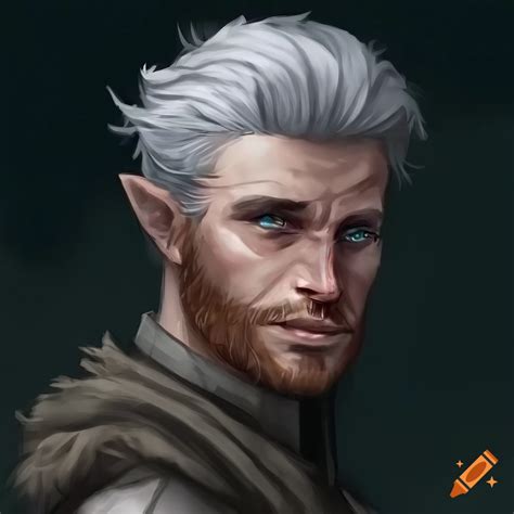 Digital art of a handsome rogue half-elf with green eyes on Craiyon