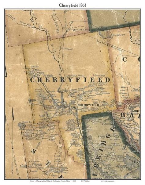 Cherryfield, Maine 1861 Old Town Map Custom Print - Washington Co. | Town map, Map, Custom map