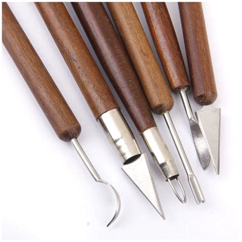 Pottery Clay Sculpture Carving Modeling Tools Wooden Handle Set of 6pcs-in Pottery & Ceramics ...