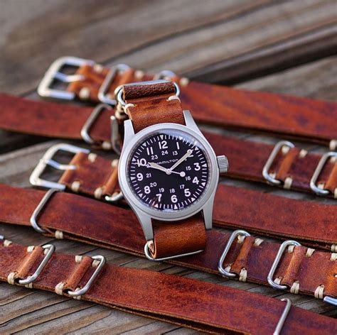 20mm Cognac Italian Vintage Leather Military Watch Strap | B & R Bands