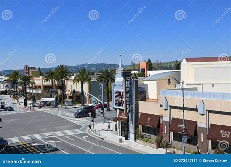 BREA, CALIFORNIA - 28 MAR 2023: Overview of Downtown Brea with the Chop House, the Improv and ...