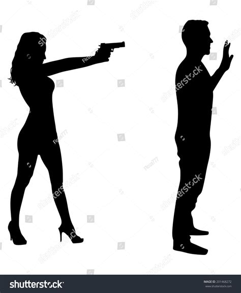 Girl Pointing Gun On Man Tell Stock Vector 201468272 - Shutterstock