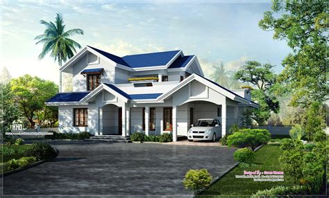 Beautiful blue roof villa elevation in 2500 sq.feet - Kerala home ...