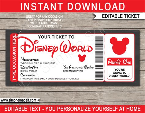 Disney World Ticket Template Free