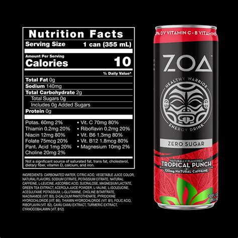 ZOA Sugar Free Tropical Punch Energy Drink - 12 Pack | Healthy Energy ...