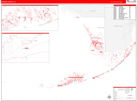 Monroe County, FL Zip Code Wall Map Red Line Style by MarketMAPS - MapSales