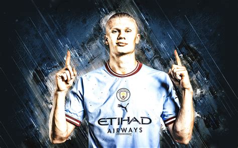 Download wallpapers Erling Braut Haaland, Manchester City FC, Norwegian footballer, blue stone ...