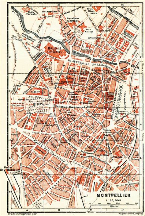 Old map of Montpellier in 1885. Buy vintage map replica poster print or download picture