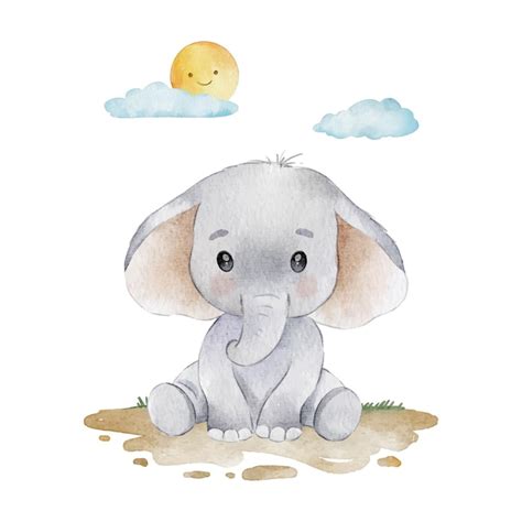 Premium Vector | Cute baby elephant watercolor clipart illustration