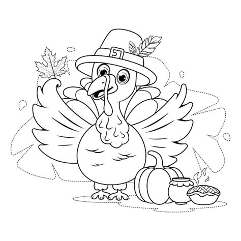 Premium Vector | Coloring page A cartoon turkey in a thanksgiving hat