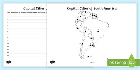 Capital Cities of South America Activity - Geography