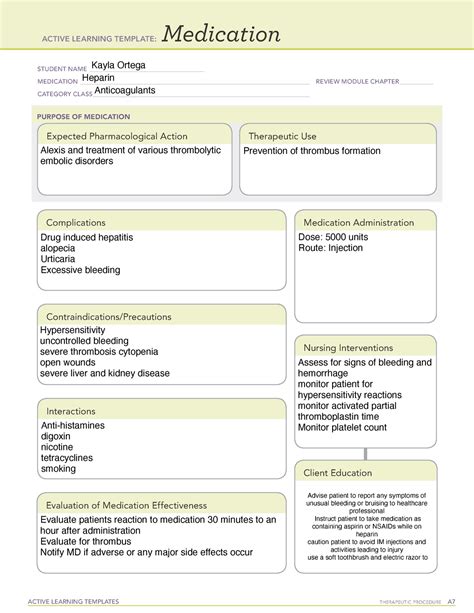 Heparin Medication Template