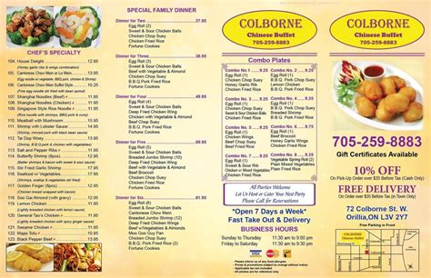 Menu at Colborne Chinese Buffet restaurant, Orillia