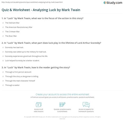 Quiz & Worksheet - Analyzing Luck by Mark Twain | Study.com