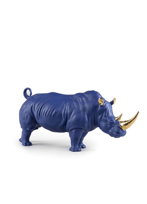 Buy LLADRÓ Rhino Sculpture. Blue-Gold. Limited Edition. Porcelain Rhino ...