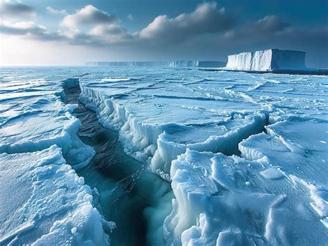 Premium AI Image | Melting glaciers of antarctica cracks in the ice climate change concept