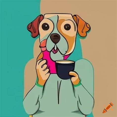 Dog holding a coffee cup