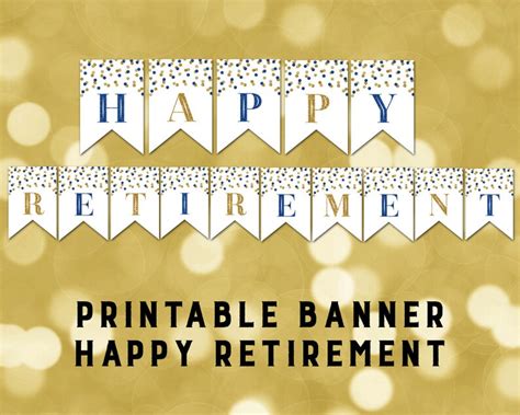 Printable Happy Retirement Banner Dark Blue Gold Confetti | Etsy