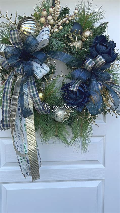 Blue Christmas Wreath, Navy Blue Christmas Wreath, Trendy Christmas Wreath, Christmas Wreath For ...