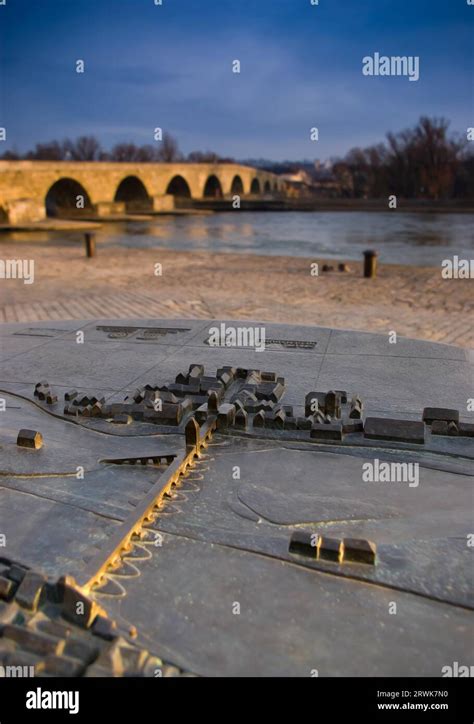 Model of the medieval old town of Regensburg with the Stone Bridge in ...