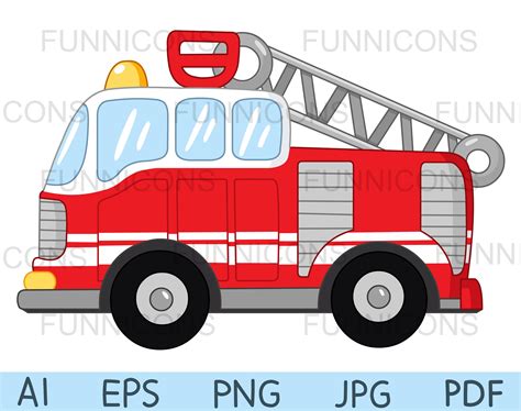 Clipart Cartoon of a Fire Truck Ai Eps Png Pdf and Jpg Files - Etsy Hong Kong