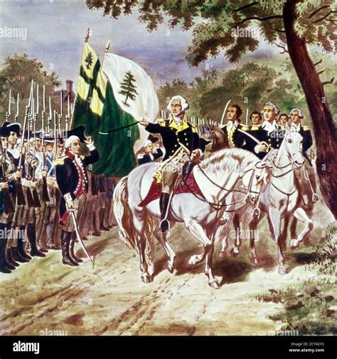 1770s JULY 3, 1775 GEORGE WASHINGTON ON HORSEBACK TAKING COMMAND OF THE ...