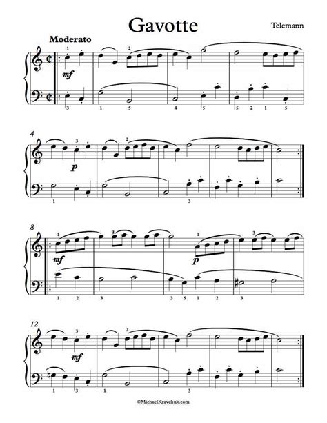 Free Piano Sheet Music – Gavotte – Telemann – Michael Kravchuk