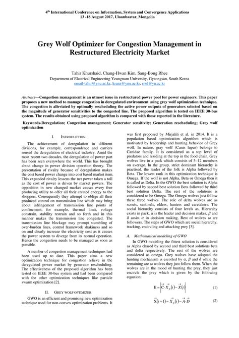 (PDF) Grey Wolf Optimizer for Congestion Management in Restructured Electricity Market