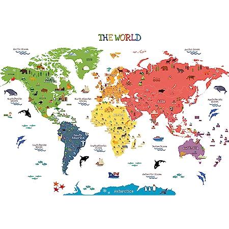 Amazon.com: DECOWALL DLT-1609G Modern Grey World Map Kids Wall Stickers Wall Decals Peel and ...