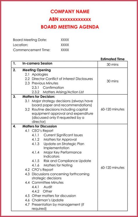 School Board Meeting Agenda Template