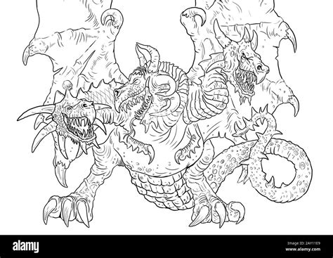 Three headed dragon coloring page. Outline illustration. Dragon drawing ...