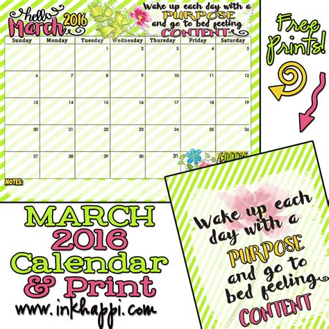 March 2016 Calendar with some Purpose and Contentment! - inkhappi