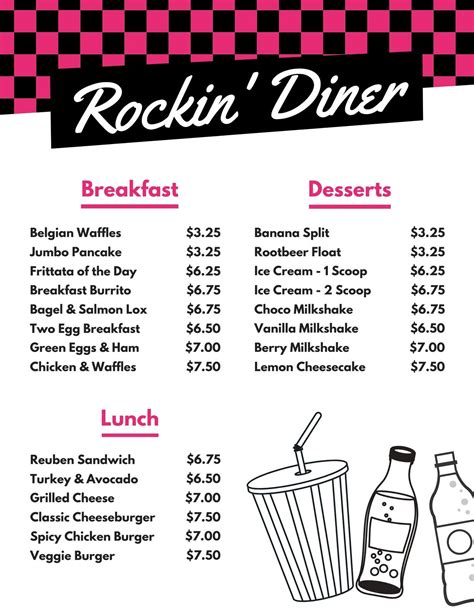 50s Diner Menu Template