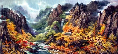 North Korean Mountain Landscape Painting - Landscapes of Asia Paintings - Asian Art