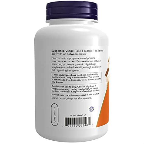 NOW Supplements, Pancreatin 10X 200 mg with naturally occurring Protease (Protein Digesting ...