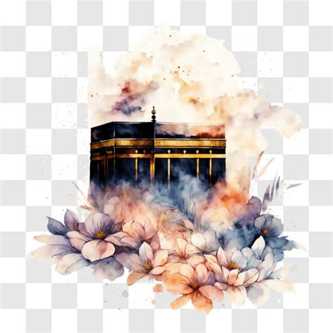 Download Beautiful Kaaba Watercolor Painting with Flowers PNG Online ...